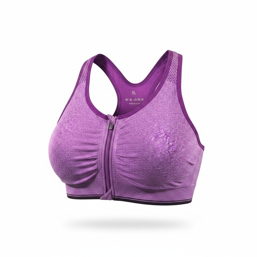 WANAYOU‎ Women's Zip Front Sports Bra XL Post-Surgery Bra Yoga Sports Bra Purple